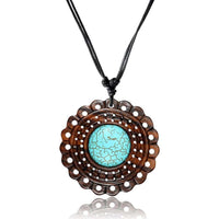 Load image into Gallery viewer, Holzkette Rad 45 mm Türkis Halskette Sonoholz Baumwolle Unisex verstellbar - chic-net.de
