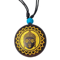Cargar imagen en el visor de la galería, Holzkette rund verstellbar Baumwolle Om Buddha Maske golden silbern natur - chic-net.de
