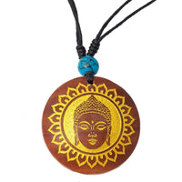 Cargar imagen en el visor de la galería, Holzkette rund verstellbar Baumwolle Om Buddha Maske golden silbern natur - chic-net.de
