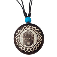 Cargar imagen en el visor de la galería, Holzkette rund verstellbar Baumwolle Om Buddha Maske golden silbern natur - chic-net.de
