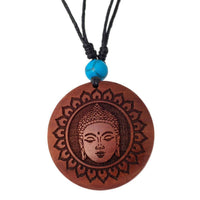 Cargar imagen en el visor de la galería, Holzkette rund verstellbar Baumwolle Om Buddha Maske golden silbern natur - chic-net.de
