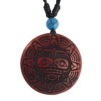 Load image into Gallery viewer, Holzkette schwarz Gravur Türkis Stein Sawoholz Baumwolle verstellbar unisex - chic-net.de
