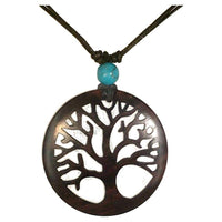 Cargar imagen en el visor de la galería, Holzkette Türkis verstellbar Baumwolle Anhänger filigran - chic-net.de
