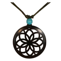 Cargar imagen en el visor de la galería, Holzkette Türkis verstellbar Baumwolle Anhänger filigran - chic-net.de
