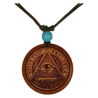 Load image into Gallery viewer, Holzkette Türkis verstellbar Baumwolle Anhänger rund rotbraun - chic-net.de
