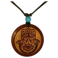 Load image into Gallery viewer, Holzkette Türkis verstellbar Baumwolle Anhänger rund rotbraun - chic-net.de
