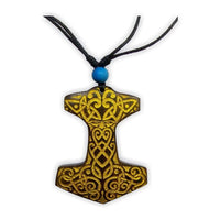 Cargar imagen en el visor de la galería, HolzketteTürkis verstellbar Baumwolle Kette Holz Spirale Thors Hammer Anker - chic-net.de
