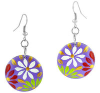 Load image into Gallery viewer, Holzohrringe Blumen lila rot grün Ohrringe Holz Edelstahl Ohrhänger Damen Organic Schmuck Scheibe - chic-net.de
