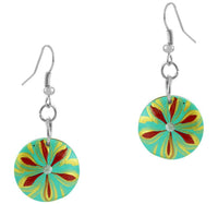 Cargar imagen en el visor de la galería, Holzohrringe Blumen türkis rot 20 mm Ohrringe Holz Edelstahl Ohrhänger Organic Schmuck Scheibe - chic-net.de
