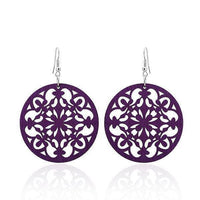 Cargar imagen en el visor de la galería, Holzohrringe bunt 50 mm rund Blumen Stanzmuster Ohrringe Holz Ohrhänger Organic - chic-net.de
