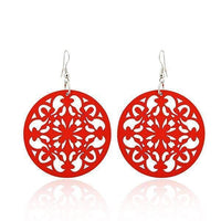 Cargar imagen en el visor de la galería, Holzohrringe bunt 50 mm rund Blumen Stanzmuster Ohrringe Holz Ohrhänger Organic - chic-net.de
