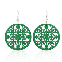 Cargar imagen en el visor de la galería, Holzohrringe bunt 50 mm rund Blumen Stanzmuster Ohrringe Holz Ohrhänger Organic - chic-net.de
