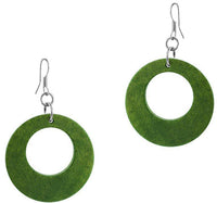 Load image into Gallery viewer, Holzohrringe Kreis Loch grün 40 mm Ohrringe Holz Edelstahl Ohrhänger Damen Organic Schmuck - chic-net.de
