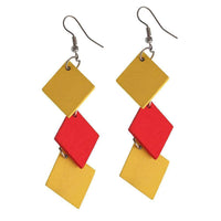 Load image into Gallery viewer, Holzohrringe Rauten lang 70 mm Tribal Ohrringe Holz bunt Edelstahl Ohrhänger Organic - chic-net.de
