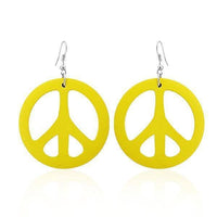 Cargar imagen en el visor de la galería, Holzohrrringe Holz rund Peace 50 mm Ø Edelstahl nickelfrei Ohrringe bunt Tribal Ohrhänger - chic-net.de
