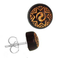 Load image into Gallery viewer, Holzohrstecker Edelstahl Sonoholz rund 8mm gold Motive - chic-net.de
