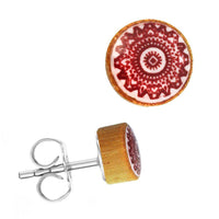 Cargar imagen en el visor de la galería, Holzohrstecker Mandala rot weiß Resin Jackfrucht Edelstahl Scheibe unisex - chic-net.de

