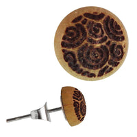 Load image into Gallery viewer, Holzohrstecker Spiralen Sterlingsilber 925er rund 8 mm Lasergravur Jackfrucht - chic-net.de
