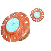 Cargar imagen en el visor de la galería, Holzplug Rosenholz hellbraun Blume türkises Inlay handgeschnitzt Tribal Holz Plug Tunnel - chic-net.de

