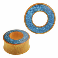 Load image into Gallery viewer, Holztunnel Jackfrucht Rim breit crushed Türkis Tunnel double flared Handarbeit - chic-net.de
