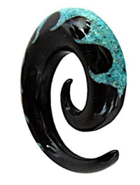 Cargar imagen en el visor de la galería, Horn Piercing Expander schwarz Spirale Wave Inlay Türkis - chic-net.de
