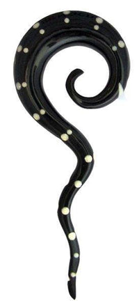 Cargar imagen en el visor de la galería, Horn Piercing Expander schwarz Thai-Spirale Punkte weiß - chic-net.de
