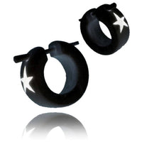 Load image into Gallery viewer, Horn Pin-Ohrringe Stern weiß schwarz Bone Inlay Pin-Creolen Horn Pin 14 mm - chic-net.de
