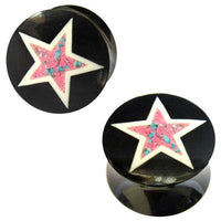 Load image into Gallery viewer, Horn Plug in schwarz bunter Stern, handgeschnitzt Tribal Buffalo Tunnel Ohrstecker - chic-net.de
