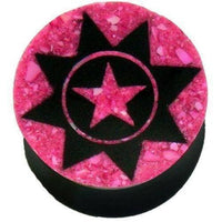 Cargar imagen en el visor de la galería, Horn Plug in schwarz Sternenmuster pink handgeschnitzt Tribal Buffalo Tunnel Ohrstecker - chic-net.de

