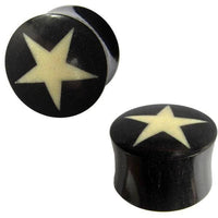 Load image into Gallery viewer, Horn Plug schwarz Bone Inlay weiß Stern Hornplug Büffelhorn Tribal Buffalo Tunnel Ohrring Ohrstecker - chic-net.de
