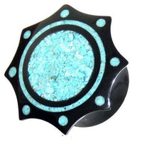 Cargar imagen en el visor de la galería, Horn Plug schwarz Inlay in türkis Tribal Buffalo handgeschnitzt Tunnel, Ohrstecker - chic-net.de
