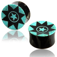 Load image into Gallery viewer, Horn Plug Stern schwarz türkis Flesh Tunnel Hornplug Organic Expander Tribal Plugs Ohrring Piercing - chic-net.de
