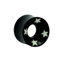 Load image into Gallery viewer, Horn Tunnel Bone Inlay weiß Sterne schwarz Tribal Buffalo Horntunnel Büffelhorn Plug Piercing Expander - chic-net.de
