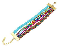 Cargar imagen en el visor de la galería, Ibiza Messing Armband mehrlagig golden türkis Perlen nickelfrei antik Tribal 17,8 cm Karabiner - chic-net.de
