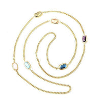 Load image into Gallery viewer, Kette 18 karat vergoldet Glaskristalle Rechteck Zopfrand nickelfrei Karabiner Panzerkette bunt - chic-net.de
