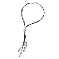 Load image into Gallery viewer, Kette 81-89cm Anhänger 16cm silbern Brass Türkis Kristalle Lederbänder Herzen - chic-net.de
