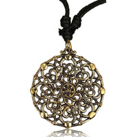 Cargar imagen en el visor de la galería, Kette Brass Baumwolle schwarz Anhänger Muster antik golden - chic-net.de
