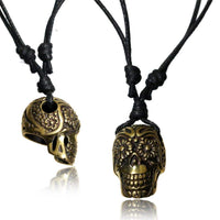 Cargar imagen en el visor de la galería, Kette Brass Baumwolle schwarz Anhänger Skull Schädel antik golden - chic-net.de

