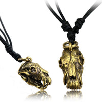 Cargar imagen en el visor de la galería, Kette Brass Baumwolle schwarz Anhänger Skull Schädel antik golden - chic-net.de
