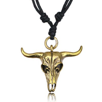 Cargar imagen en el visor de la galería, Kette Brass Baumwolle schwarz Anhänger Skull Schädel antik golden - chic-net.de
