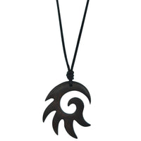 Load image into Gallery viewer, Kette, Braun, aus Sono Holz, Wirbel mit Zacken Anhänger, 3,1x3,8cm, verstellbare Baumwollkette - chic-net.de
