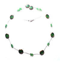 Load image into Gallery viewer, Kette Glasperlen Kristallperlen Halskette Edelstahl Damen Glitzer Halschmuck Perlen gold grün - chic-net.de
