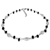 Load image into Gallery viewer, Kette Glasperlen oval Glitzer Schmuck weiß schwarz facettiert schillernd 42- 48 cm nickelfrei - chic-net.de
