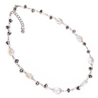 Load image into Gallery viewer, Kette Glasperlen oval Glitzer Schmuck weiß silber facettiert schillernd 42- 48 cm nickelfrei - chic-net.de
