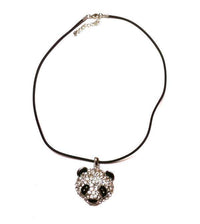 Load image into Gallery viewer, Kette Glitzer Panda Kopf schwarz weiß Zirkonia Kautschuk nickelfrei verstellbar 47,5 - 53 cm - chic-net.de
