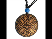 Load image into Gallery viewer, Kette golden Kreuz keltisch Knoten Türkis Stein Sonoholz Baumwolle verstellbar - chic-net.de
