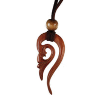 Load image into Gallery viewer, Kette Holz Ornament Bogen Anhänger braun Lederband Holzperlen verstellbar 75 cm - chic-net.de
