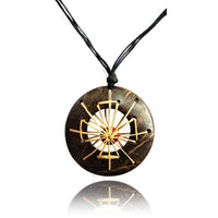 Load image into Gallery viewer, Kette Kokos Holz Kreis Anhänger mit hellem Bast Muster mit gewachster Baumwollkette - chic-net.de
