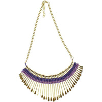 Cargar imagen en el visor de la galería, Kette lila violett Messing Statement Stäbchen gold Baumwolle nickelfrei 44-48,5 cm antik Tribal - chic-net.de
