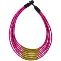 Cargar imagen en el visor de la galería, Kette Messing pink Rohre gebogen Seidenfaden mehrlagig nickelfrei 46 cm antik Tribal Brass - chic-net.de
